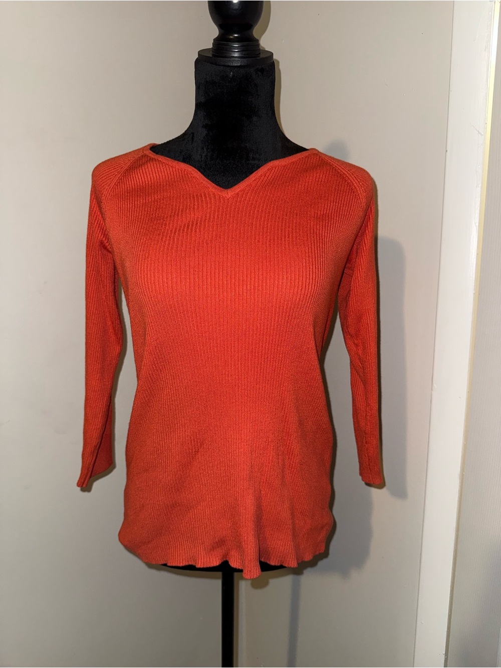 Classic V-Neck Ribbed Sweater in Bright Orange